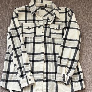 Eddie Bauer Black and White plaid fleece Button up size small